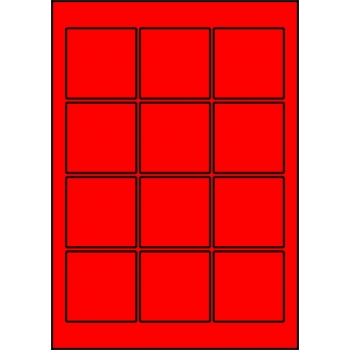 Etykiety A4 kolorowe 60x60 – czerwone fluorescencyjne
